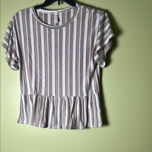 M T S  Striped Brown and White Women's city girl, baby doll,Top